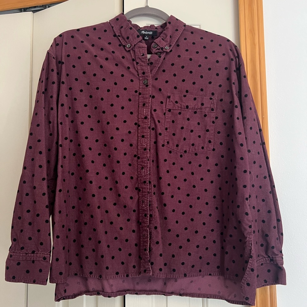 Madewell Maroon Shirt with Black Dots